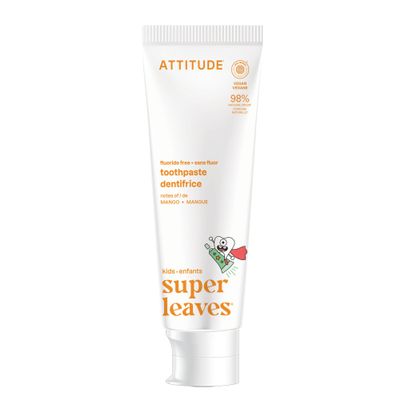 ATTITUDE Kids Fluoride-Free Toothpaste, Plant- and Mineral-Based Ingredients, Vegan, Sugar-Free, Mango 120 Grams