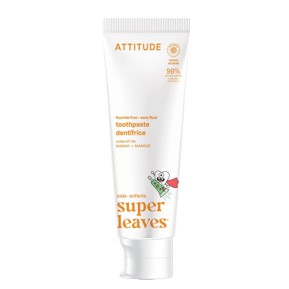 ATTITUDE Kids Fluoride-Free Toothpaste, Plant- and Mineral-Based Ingredients, Vegan, Sugar-Free, Mango 120 Grams