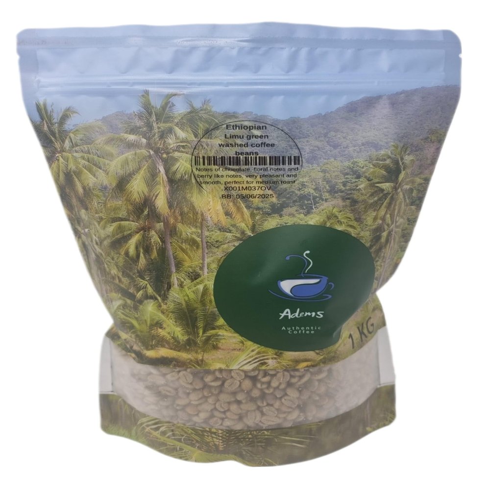 Adems Limu Ethiopian green beans coffee premium unroasted beans for home and business roasting 1kg (Limu)