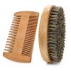Beard Brush Comb Set for Men, Wooden Boar Bristle Hair Moustache Comb Beard Brush Set for Combing Beard Hair, Removing Debris, Massages Face view 1