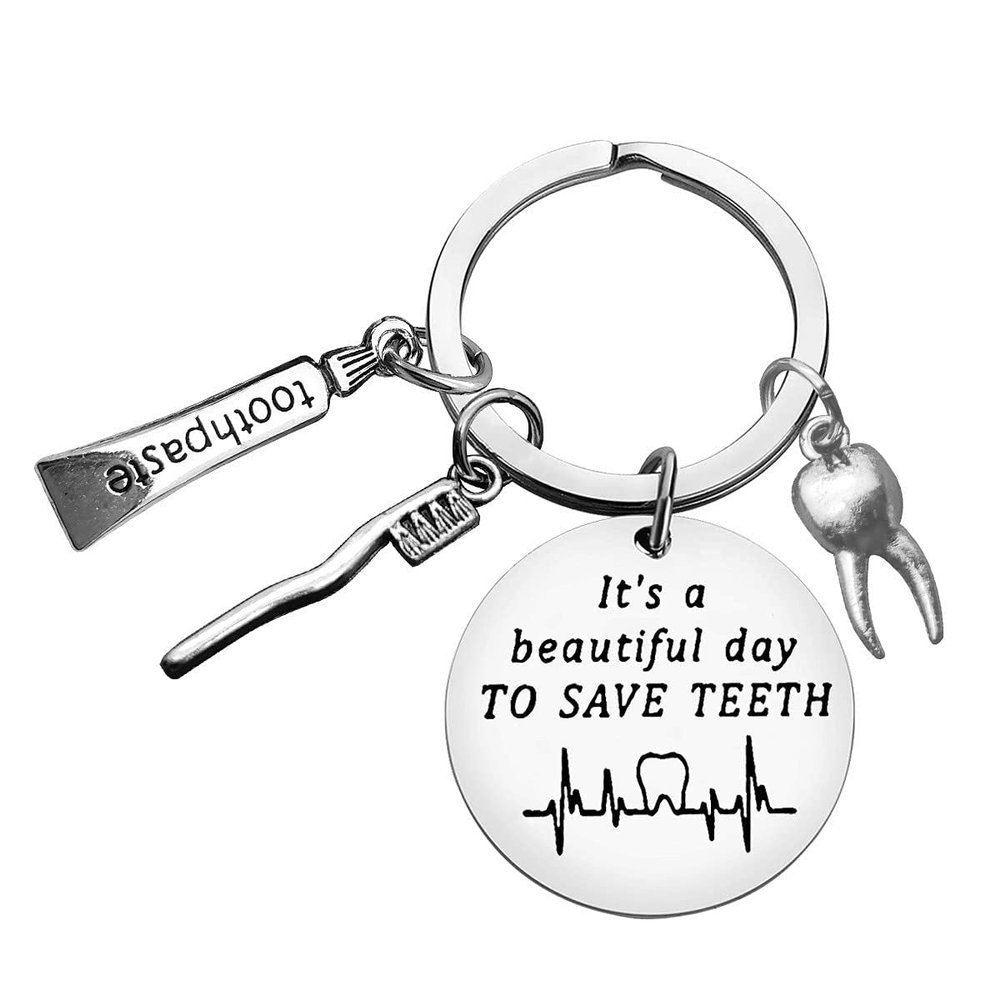 Dentist Gift Funny Dentist Keychain Dental Keyring Graduation Gift Dental Assistant Gift Office Orthodontist Gift, A(to Save Teeth), S