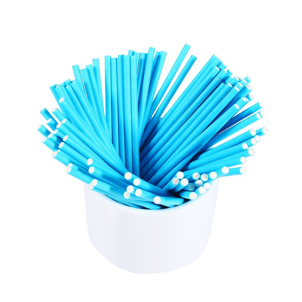 Alvinlite 100 PCS Lollipop Sticks, Safe Paper for Cake Pop, Candy, Sucker, Party Treat, Lollipop, Cake Topper, Chocolate and Cookie (Blue)