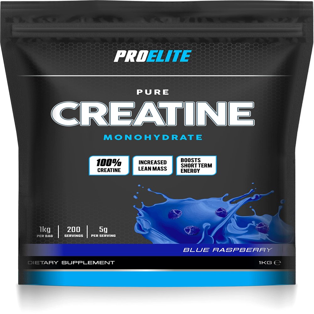 PRO-ELITE Creatine - Creatine Monohydrate Micronized Powder 1Kg / 1000g, for Optimum Muscle Growth, Increases Physical Performance, Pure Unflavoured Creatine, Amino Acids (Blue Raspberry, 1KG)