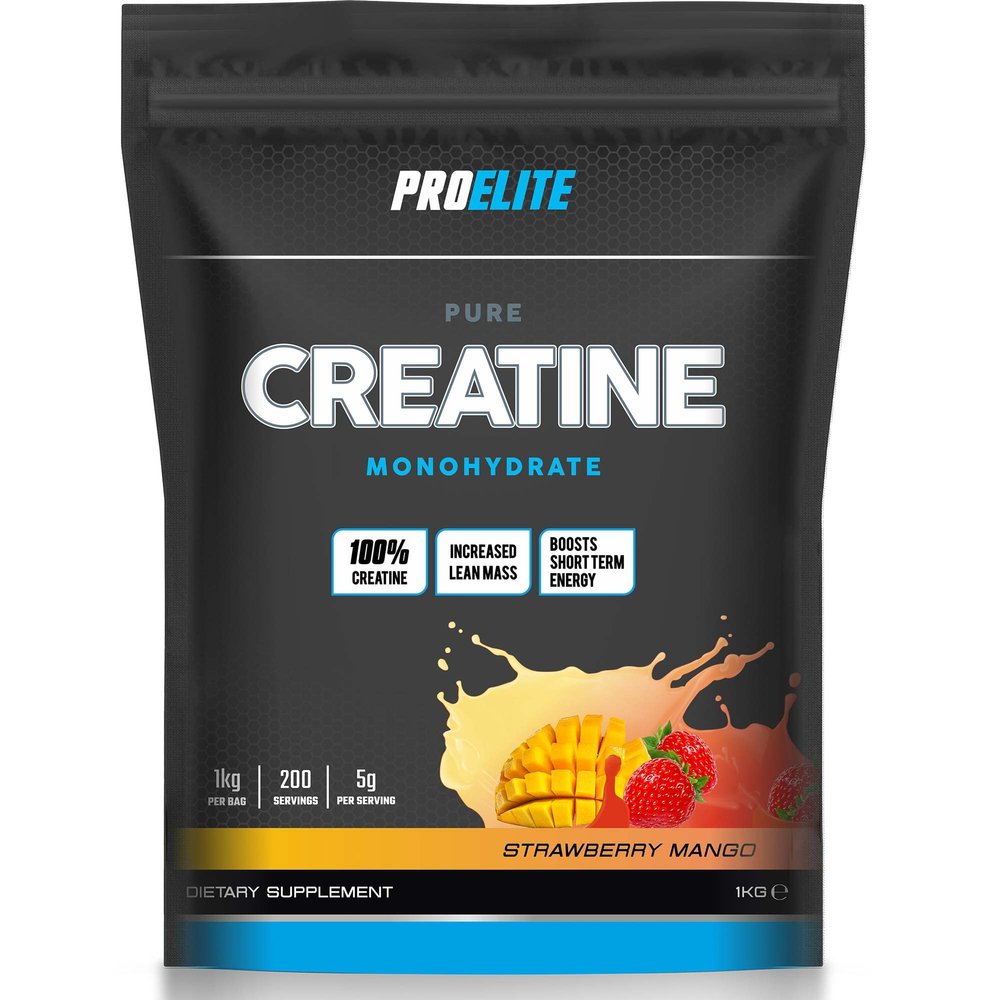 PRO-ELITE Creatine - Creatine Monohydrate Micronized Powder 1Kg / 1000g, for Optimum Muscle Growth, Increases Physical Performance, Pure Flavour Creatine, Amino Acids (Strawberry Mango, 1KG)