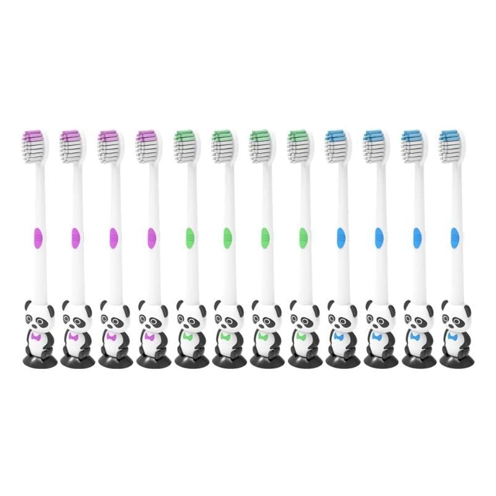 12 Pieces Kids Cartoon Panda Toothbrush Soft Bristles with Sunction Cup Individually Wrapped for Boys and Girls Toddler 3-12 Years