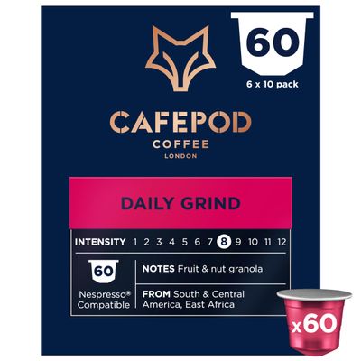 CafePod Lungo Coffee Pods - Compatible with Nespresso Coffee Machine, Intensity 8 with Notes of Toasted Nuts and Subtle Fruity Sweetness - Rainforest Alliance Sourced - Daily Grind 60 Capsules