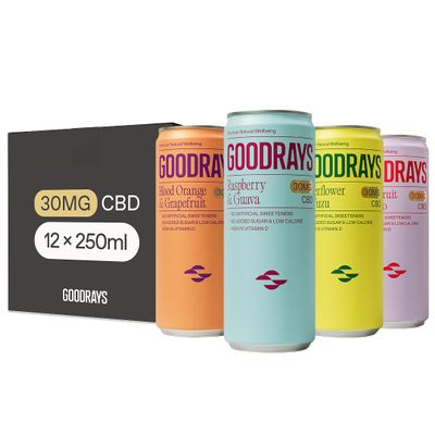 Goodrays - 30mg Drink Mixed Pack - 12 x 250ml Cans - Natural Flavours, Low Calorie, Vegan - 4 Great Flavours - High Strength (30mg/can), All Natural - Reduce Stress & Unwind