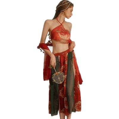 Temptshow Women's Sexy Chinese Style Perspective Lingerie Cosplay Women's Embroidered Hanfu Dress (red)