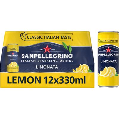 San Pellegrino Italian Sparkling Drinks Classic Taste Original Sparkling Lemon Canned Soft Drink 12 x 330ml