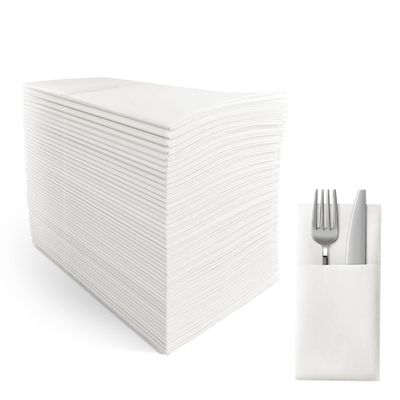 SUZZYVINE Disposable Dinner Napkins with Built-in Flatware Pocket,Cloth Like Lunch Napkins for Wedding Party Linen Feel, 50 Count 16" x 16"