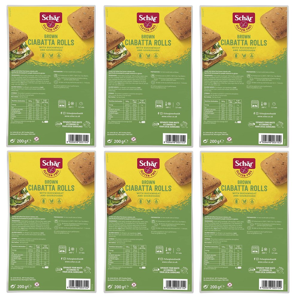 Schr Gluten Free Brown Ciabatta Rolls - Multipack 6 x 4 Roll Pack