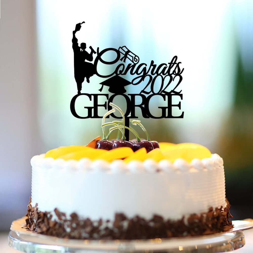 2022 Congrats Name Graduation Themed Cake Toppers 2022 Silhouette Girl Boy College University Graduate Cake Decorations Customized Congrats Grad 2022 Graduation Gifts For Student Classmate 6in