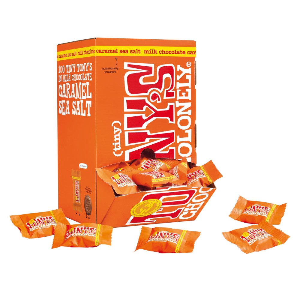 Tony's Chocolonely - Tiny Tony's Milk Caramel Sea Salt Gift Box - 900g Mini Chocolates To Share, Individually Wrapped, Vegetarian, Belgian Fairtrade Chocolate