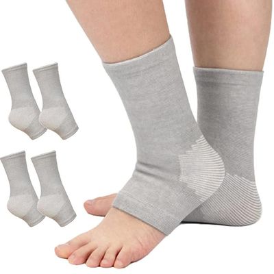 2 Pairs Compress Bamboo Foot Sleeves,Anti Fatigue Sleeping Open Toe Bamboo Compression Socks,Soothe Socks for Neuropathy Pain Relief (Gray)