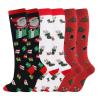 Christmas Compression Socks for Women & Men (3 Pairs) 20-30 mmHg Knee High Long Tube Stockings for Running, Nursing, Hiking, Travel, Flight view 1