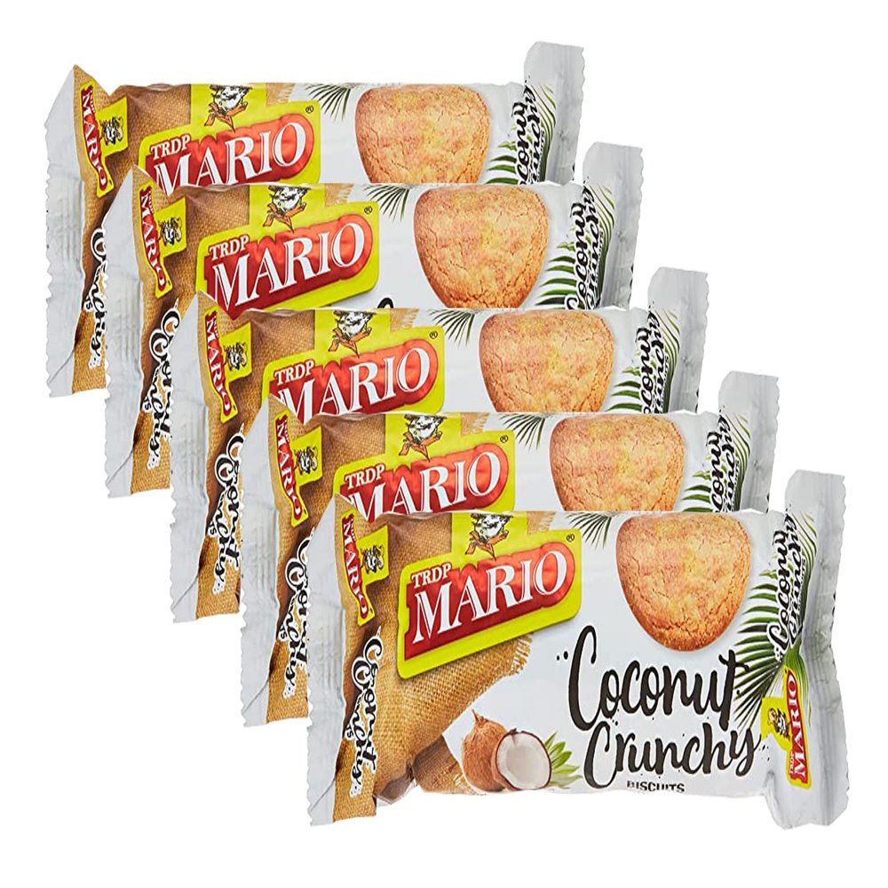 TRDP MARIO Coconut Crunchy Biscuits 90g - Offers A Wholesome Teatime Experience  Delicious nutritious Coconut Cookies Loaded with Coconut (Pack of 5)