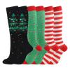 Christmas Compression Socks for Women & Men (3 Pairs) 20-30 mmHg Knee High Long Tube Stockings for Running, Nursing, Hiking, Travel, Flight view 1