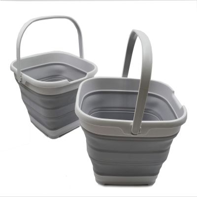 SAMMART 10L Collapsible Rectangular Handy Basket/Bucket (Grey)