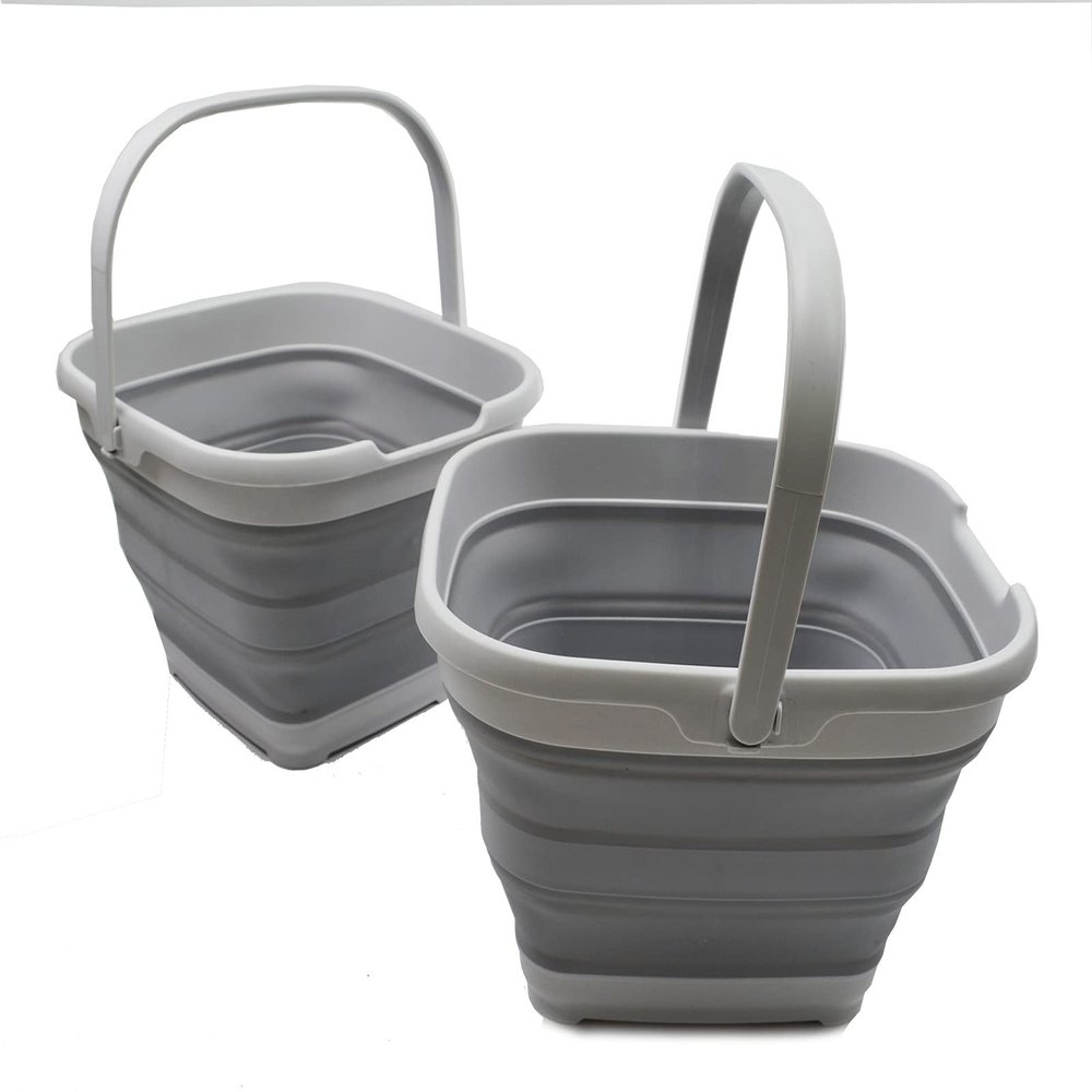 SAMMART 10L Collapsible Rectangular Handy Basket/Bucket (Grey)