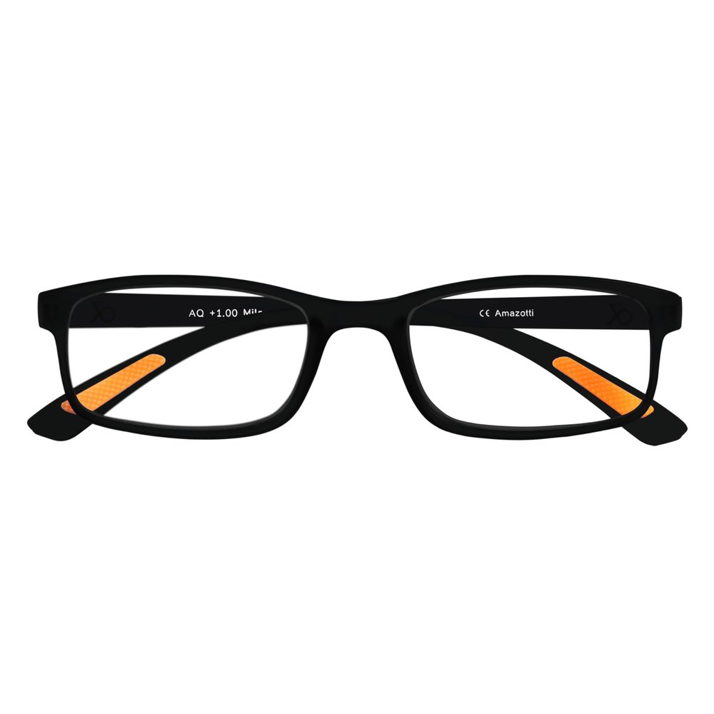 Amazotti Milano Black Trendy Reading Glasses +1.25 Stylish Glasses for Men & Women | Lightweight, Durable, Flexible Eye Glasses for Reading, Computer, and Screen Use
