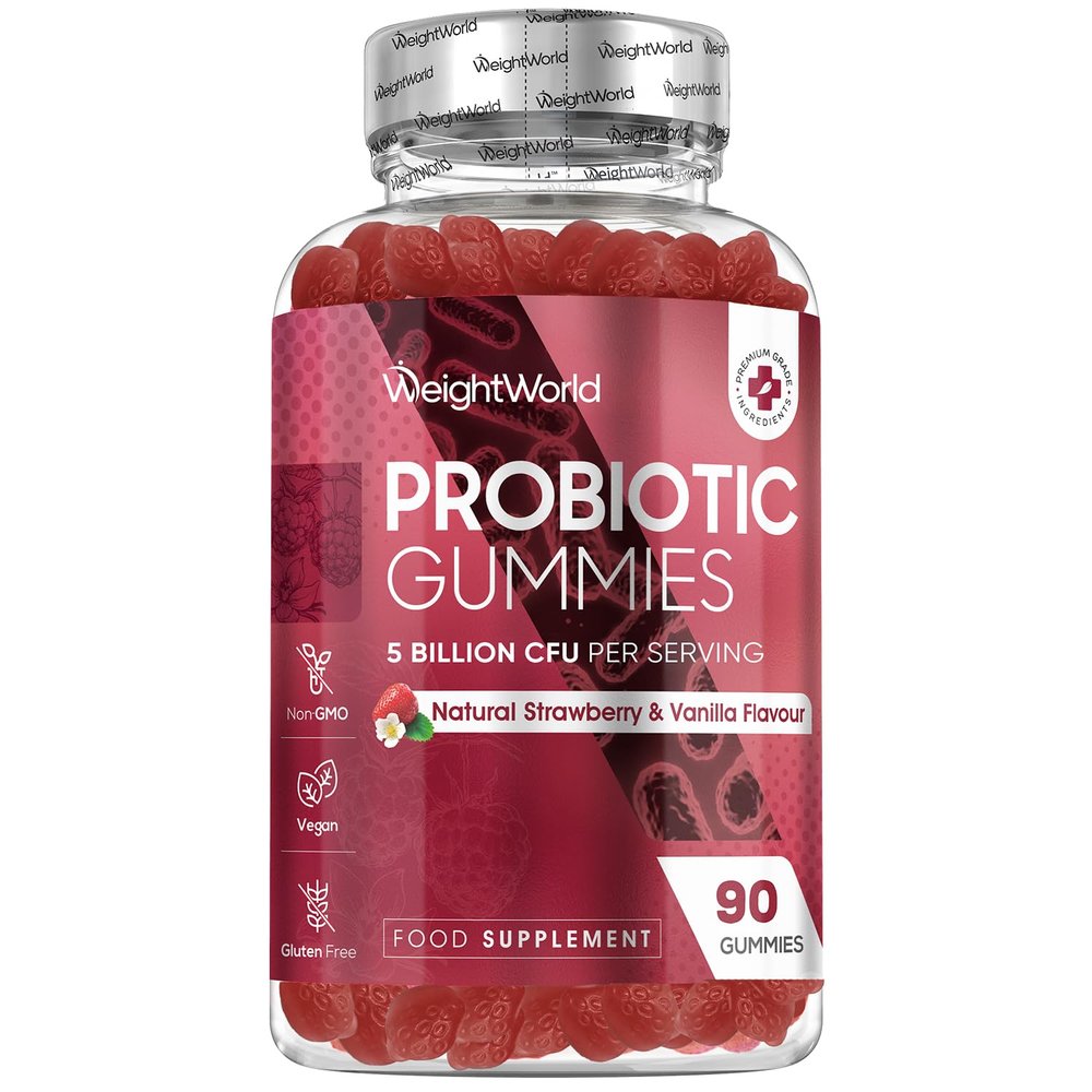 Probiotic Gummies with Prebiotics - 5 Billion CFU - 45 Days Supply - 90 Vegan Gummies - Natural Strawberry & Vanilla Flavour - Spore-Forming Bacillus Coagulans Strain & Prebiotic Fibre Inulin