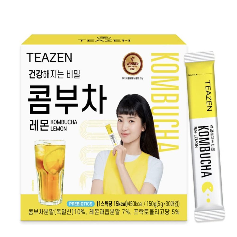 TEAZEN Lemon Flavor 30 Stick Pack, Kombucha Powder Drink Mix (Lemon 30 Sticks x 1.76oz)