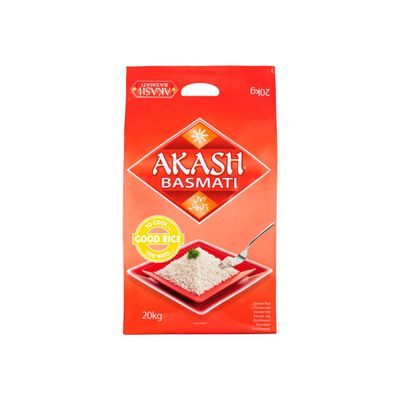 Akash Basmati Rice 20kg | Premium Long Grain Aromatic Rice | Naturally Aged Basmati | Ideal for Biryani, Pilau, Catering and Bulk Cooking