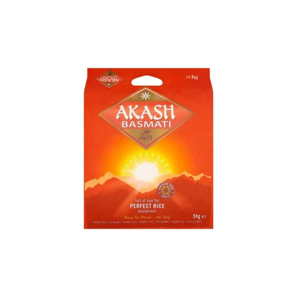 Akash Basmati Rice 5kg | Premium Long Grain Aromatic Rice | Naturally Aged Basmati | Ideal for Biryani, Pilau and Everyday Cooking