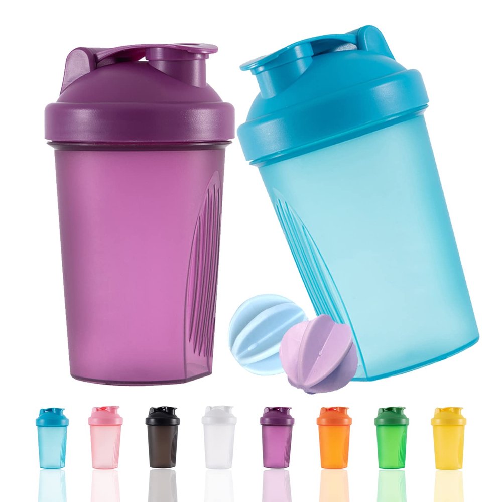OOTD Shaker Bottle Protein Shakes and 13.5-Ounce/400ML Shaker Bottle with Wire Whisk Balls,Free of BPA plastic (Blue+Purple(2PCS))
