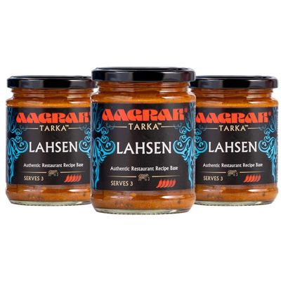 Aagrah Lahsen Tarka Indian Curry Cooking Sauce - Authentic Restaurant Recipe Base - Medium Hot - 270g Jar Serves 3-4 - Pack of 3