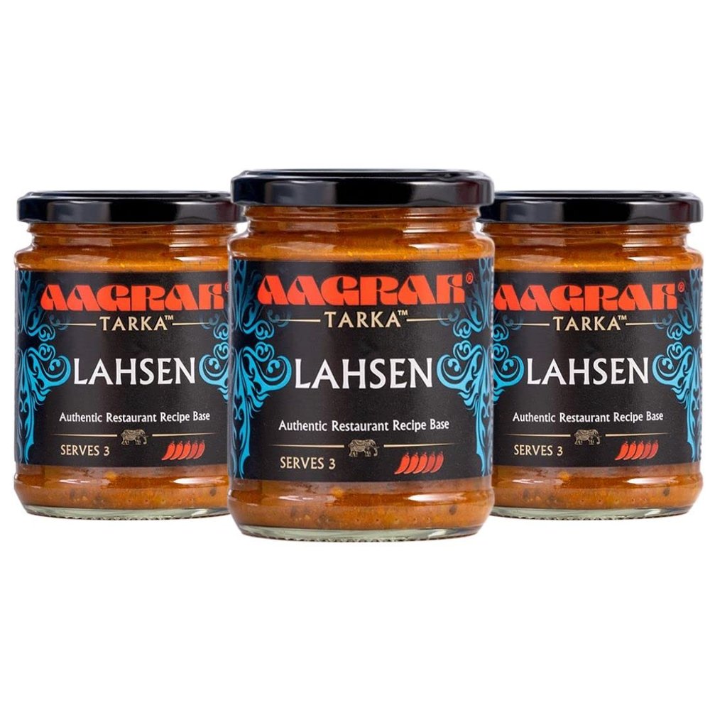 Aagrah Lahsen Tarka Indian Curry Cooking Sauce - Authentic Restaurant Recipe Base - Medium Hot - 270g Jar Serves 3-4 - Pack of 3