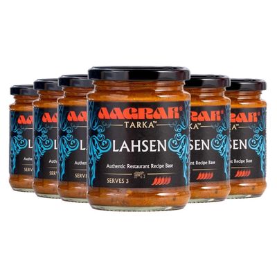 Aagrah Lahsen Indian Curry Cooking Sauce - Authentic Restaurant Recipe Tarka Base - Medium Hot - 270g Jar Serves 3-4 - (Pack of 6)