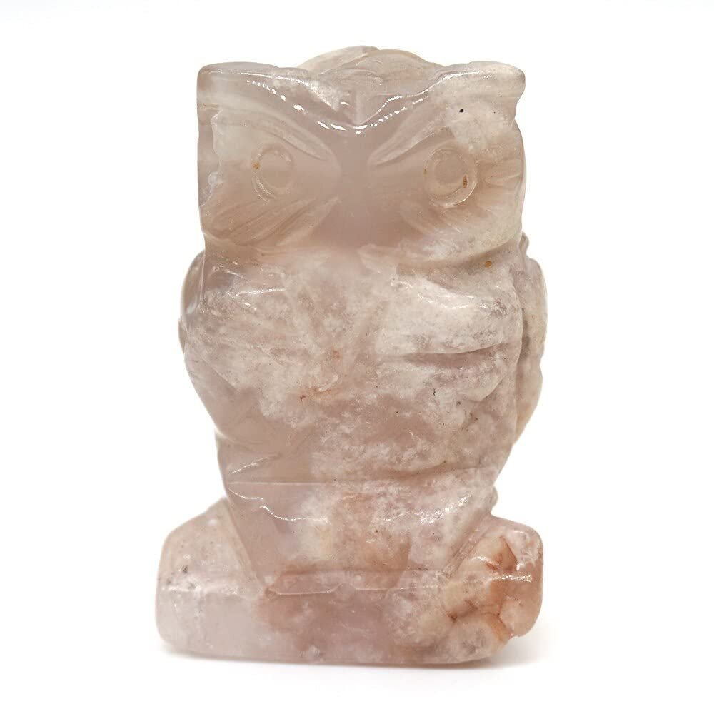 HXSCOO 1.5" Amethyst Animals Figure Rose Quartz Owl Statue Blossom Agate Wolf Lapis Lazuli Elephant Natural Stones Healing Crystal Gift (Color : Blossom Agate-O)