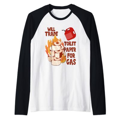 Sarcastic Humor Toilet Paper Gasoline Can Funny Gas Price Raglan Baseball Tee