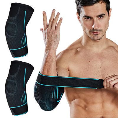 Powerful 2 Pack Elbow Brace with Strap, Tennis Elbow Brace Elbow Support Women Men Arm Supports Compression Sleeves for Weightlifting Golfers Gym (XL)