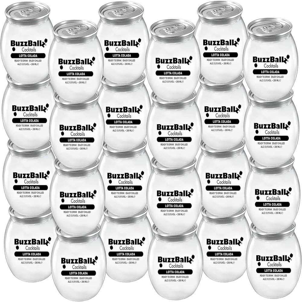 BuzzBallz Lotta Colada, Ready to Drink Pia Colada, 13.5% ABV, 24x200ml, Pre Mixed Cocktail Made from Rum, Pineapple and Coconut Juice, Sweet and Tropical Notes, with Natural Flavours, Gift Idea