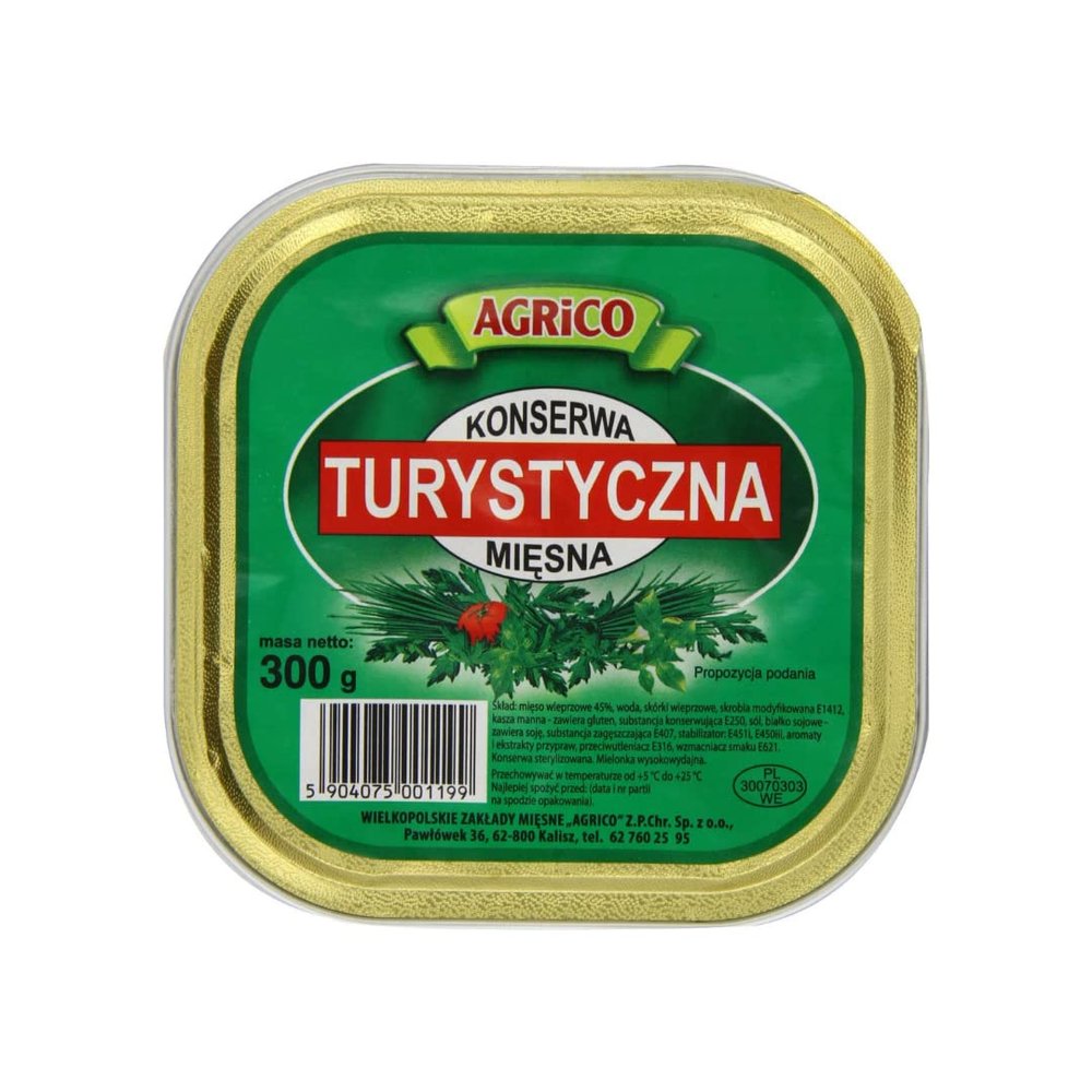 Agrico Tourist Canned Meat (Turystyczna) 300g x 15 Pack | Polish Tinned Meat | Ready to Eat Preserved Pork Meat | Long Shelf Life | Ideal for Travel, Camping and Emergency Food