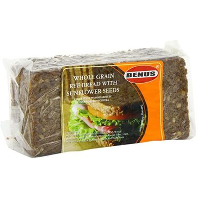 Benus Wholegrain Rye Bread with Sunflower Seeds 500g x 10 Pack | High-Fibre Rye Loaf with Sunflower Kernels | Nutritious Dense Bread for Toast, Sandwiches & Healthy Eating