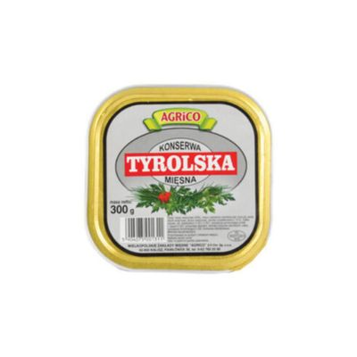 Agrico Tyrol Canned Meat (Konserwa Tyrolska) 300g x 15 Pack | Polish Tinned Meat | Ready to Eat Preserved Pork Meat | Long Shelf Life | Ideal for Camping, Travel and Pantry Storage