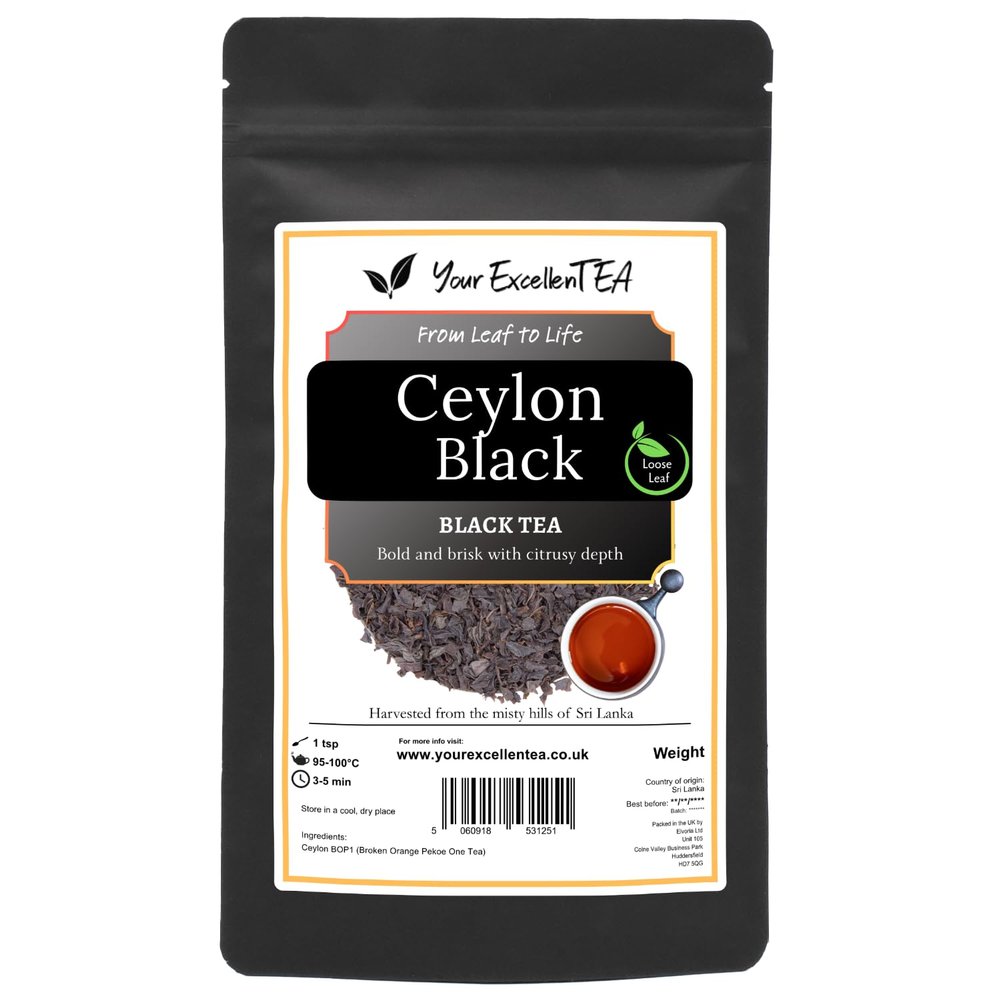 Ceylon Tea Black Loose Leaf Tea (500g) - Broken Orange Pekoe Sri Lanka Leaves Malty Golden Premium Mild Smooth Classic Full-Bodied Flavourful Long Lasting Freshness Closed in Resealable Pouch