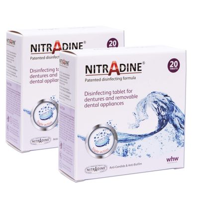 Nitradine Tablets x 2 Boxes ~ (40 Tablets) Cleaning & Disinfecting Orthodontic Appliances & Dentures