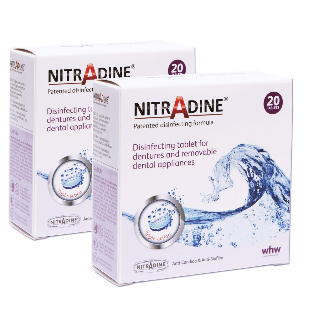 Nitradine Tablets x 2 Boxes ~ (40 Tablets) Cleaning & Disinfecting Orthodontic Appliances & Dentures