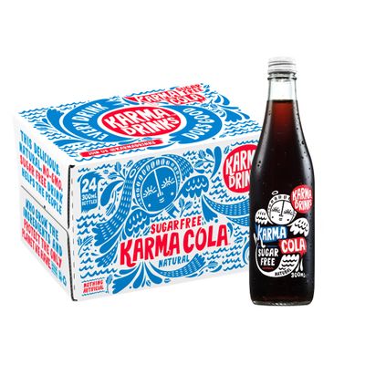 Karma Drinks Sugar Free Karma Cola (24 x 300ml Bottles Soft Drink) - Organic, Gluten Free Soft Drinks, Natural Ingredients, FairTrade, Vegan Friendly, No GMO, Carbonated Fizzy Drinks 24 Pack