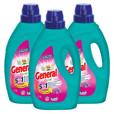3 x General Color 5-in-1 Liquid Detergent for Washing Machine 28 Washes - 3 Bottles of 1.26 Litres Each