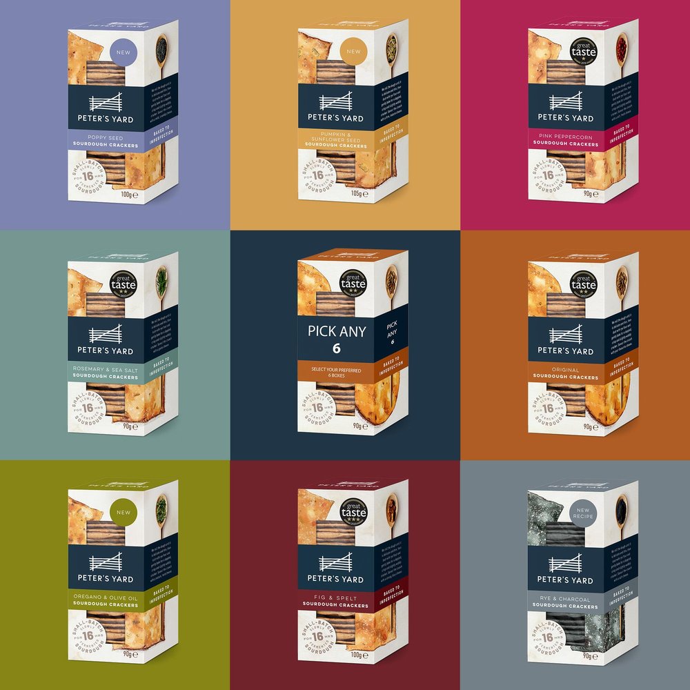 Peter's Yard Sourdough Crackers Pick Any 6 - Great with Chutney and Cheese, High Fibre, Natural Ingredients, Low Sugar. Sourdough Crackers for Cheese.