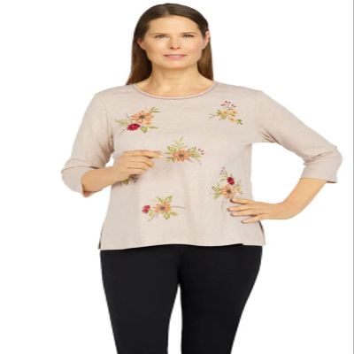 Alfred Dunner Knit Top Oat Heather, 115, PXL
