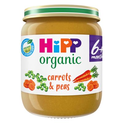 HiPP Organic Carrots & Peas Baby Food Jar 6+ Months 125g (Pack of 6)