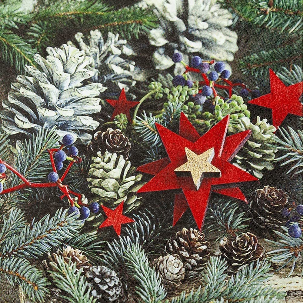 20 Napkins Stars in Pine Cones Natural Wreath Winter Christmas Table Decoration Decoupage Napkin Technology 33 x 33 cm