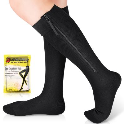 Ailaka Zipper Compression Socks Medical, 15-20 mmHg Knee High Compression Socks for Men Women, Close Toe Support Socks for Varicose Veins, Edema, Recovery, Pregnant, Nurse (Black, S)