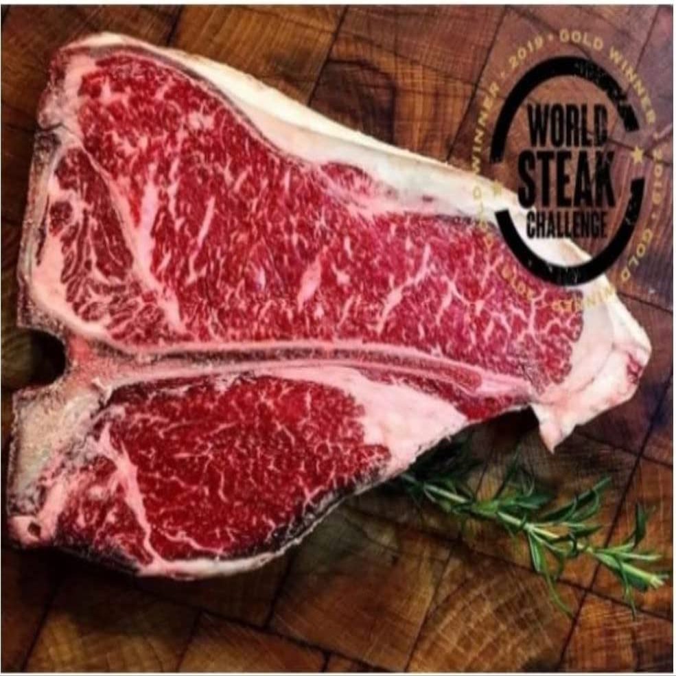 Halal Fresh WX Wagyu T-Bone Steak BMS 5+ (600 g)  Premium Halal Australian Wagyu, Tenderloin & Striploin in One Cut